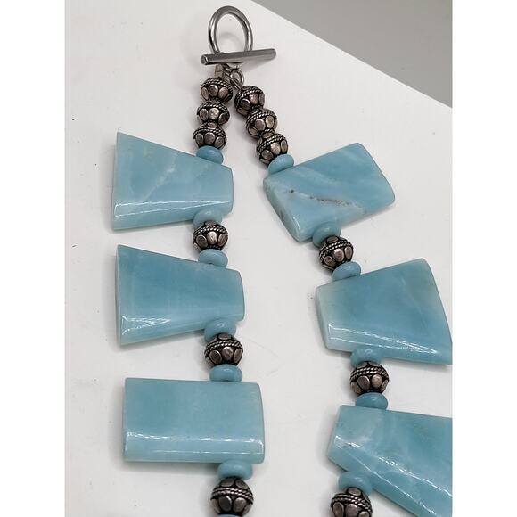 Amazonite Statement Necklace Silver Tone Beads Toggle Clasp 23" Artisan - Picture 6 of 12